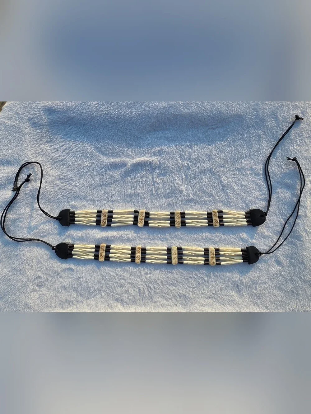 Handcrafted Ivory and Black Beaded Waist or Necklace Belt